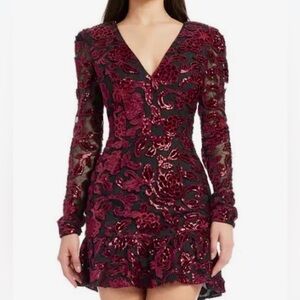 Dress the Population Red and Black Long Sleeve Dress